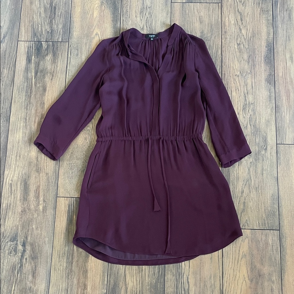 Babaton Burgundy Silk Long Sleeve Dress